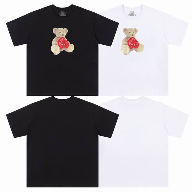 款号 52# 领标细节还原 英式潮牌palace 小熊爱心图案 情侣宽松圆领短袖T恤 颜色 黑色 白色 尺码: S M L Xl 面料 26支300克双纱