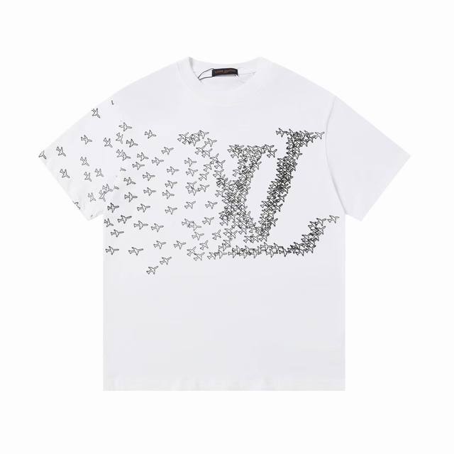 Louis Vuitton*路易威登 Lv 小飞机印花短袖T恤 采用原板独家定制260克32支双莎纯棉面料 质感非常柔软舒服 100%区别市场的顶级面料 不缩水