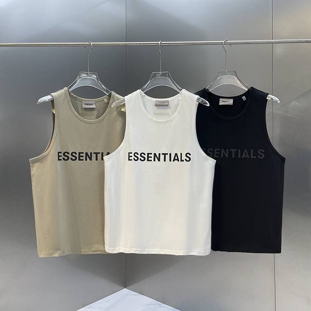 款号B20 6色齐发 fear Of God Fog Essential 复线经典胶印字母Logo情侣无袖短袖背心-原单版本 color 黑色 白色 抹茶绿 碳