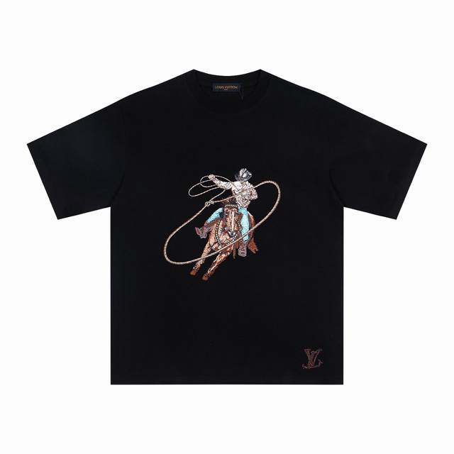 款号M027 Louis Vuitton 路易威登 西部牛仔重工刺绣短袖 购入原版开发 整衣重工高端刺绣不起皱 区别于市面通货垃圾版本 面料采用280克重纯棉