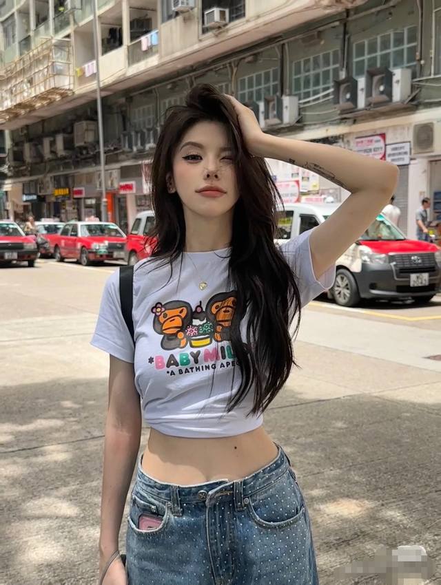 001125款Bape Baby Milo印花短袖T恤 男女同款 码数Smlxlxxl 白色
