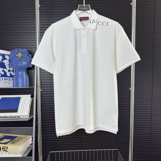 342 当天到货 现货现配 guccl 古驰 2025新款 字母印花拼领 双G字母Logo 休闲polo衫 原版面料 高版本 高品质 对色定染面料 提花扁机螺纹