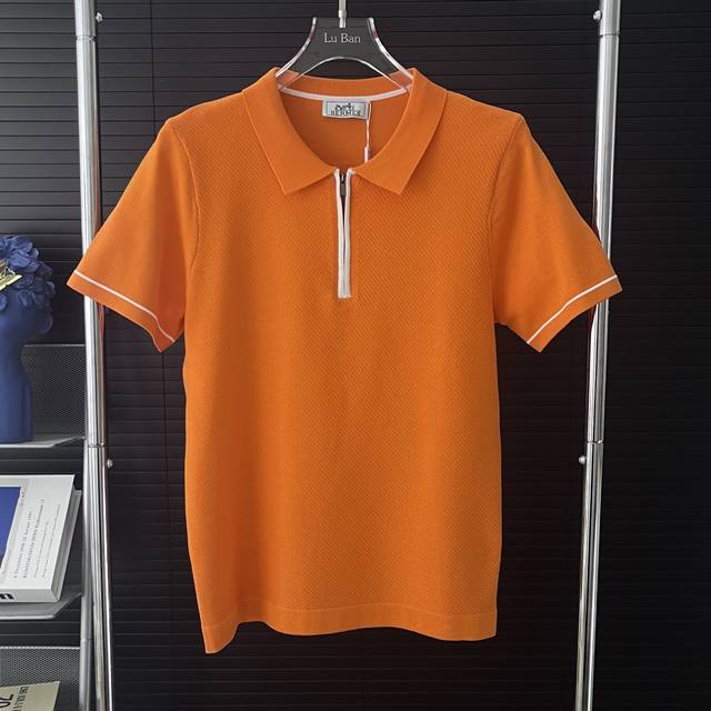 449 当天到货 现货现配 Hermes 爱马仕25Ss拼色领polo针织衫短袖 原版面料 官网同款 非再生纱 高版本 独立定织面料 经历柔软定型 洗水不变形