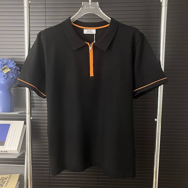 448 当天到货 现货现配 Hermes 爱马仕25Ss拼色领 polo针织衫短袖 原版面料 官网同款 非再生纱 高版本 独立定织面料 经历柔软定型 洗水不变形