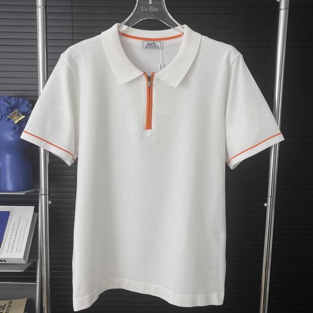 447 当天到货 现货现配 Hermes 爱马仕25Ss拼色领polo针织衫短袖 原版面料 官网同款 非再生纱 高版本 独立定织面料 经历柔软定型 洗水不变形