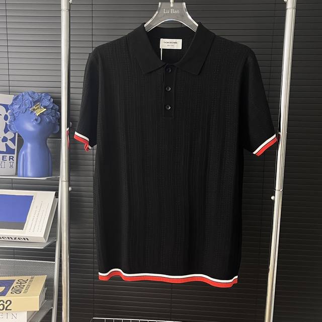 438 当天到货 现货现配 thom Browne 汤姆布朗25Ss拼色针织衫polo 短袖 原版面料 官网同款 非再生纱 高版本 独立定织面料 经历柔软定型