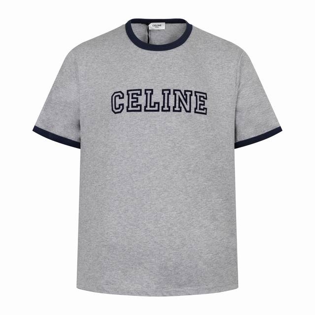 独家供应 celine 植绒字母撞色短袖 面料采用24S 185G特纺织紧密棉 罗纹采用32S 220G拉架罗纹 24支纱线相对较细 由这种纱线制成的面料通常会