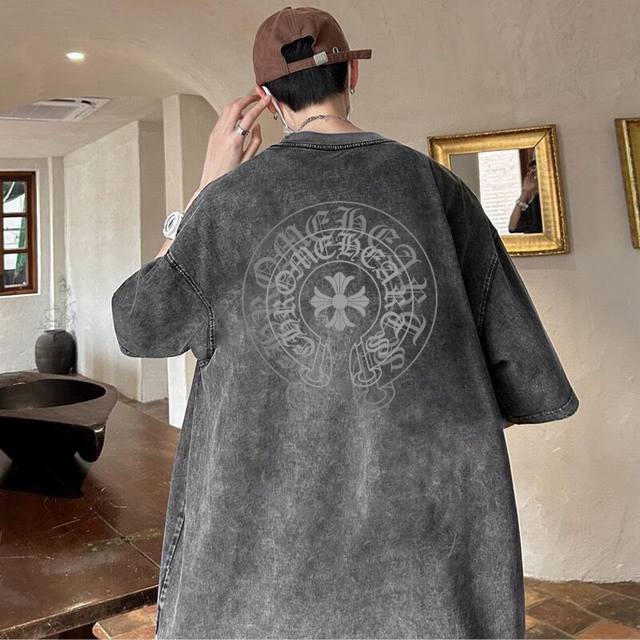 新款短袖 6659 chrome Hearts 克罗心25Ss夏季新款高街风十字架印花情侣短袖重工水洗炒花做旧短袖T恤 面料 定织定染280克精棉双纱面料 工艺