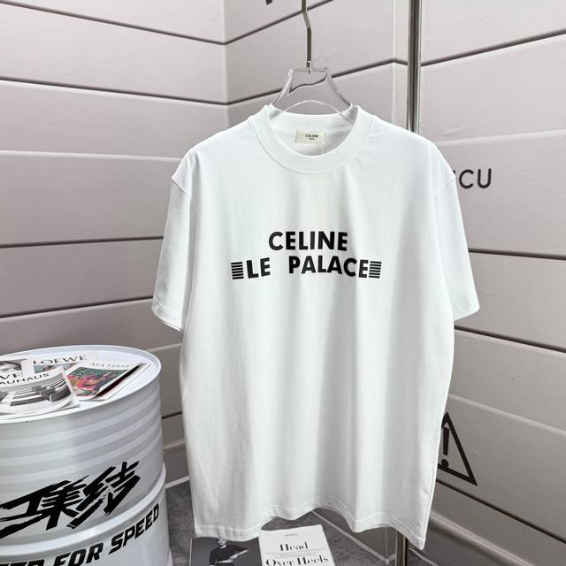 Celi*Ne 塞琳 2025春夏款 简约字母 立体硅胶工艺 个性Logo 定制双纱平纹纯棉面料 短袖T恤 男女同款 尺码 S 90-130斤 M 120-15