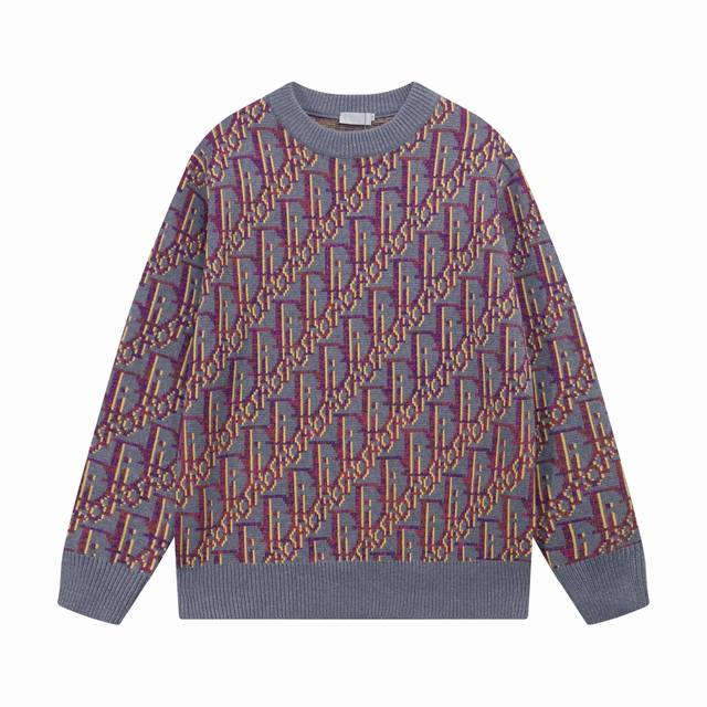 迪奥Dior满身彩色Logo 提花羊毛针织圆领毛衣 颜色 紫色 码数 S M L Xl Xxl