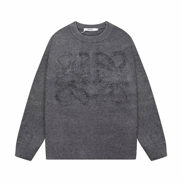 loeve 罗意威立体Logo羊毛提花圆领毛衣 颜色 杏色 灰色 黑色 码数 S M L Xl Xxl