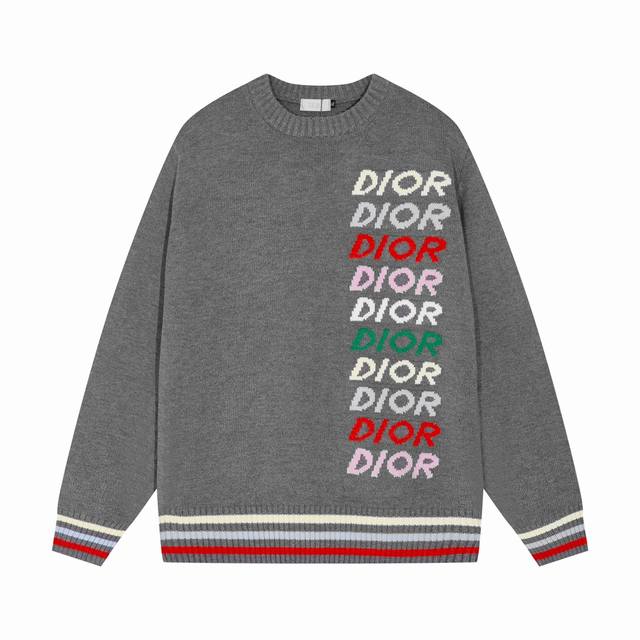 dior迪奥多色字母Logo提花条纹圆领毛衣 颜色 杏色 灰色 码数 S M L Xl Xxl