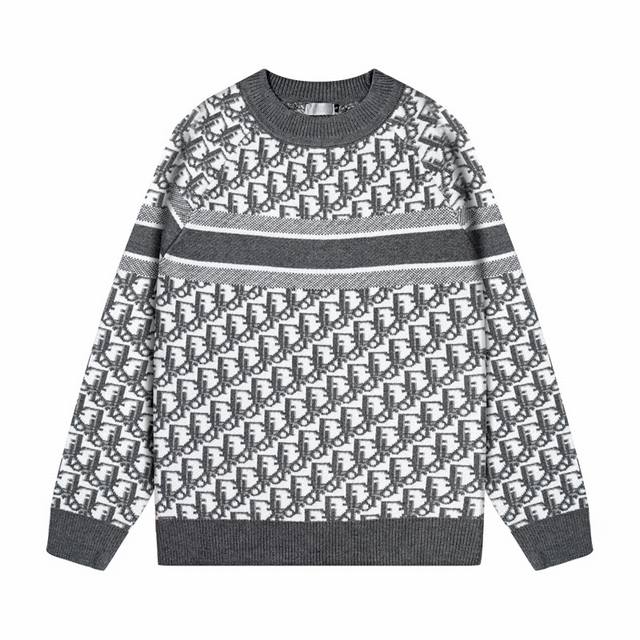 dior 迪奥 满身字母Logo间接条纹提花圆领毛衣 颜色 黑 灰 码数 S M L Xl Xxl