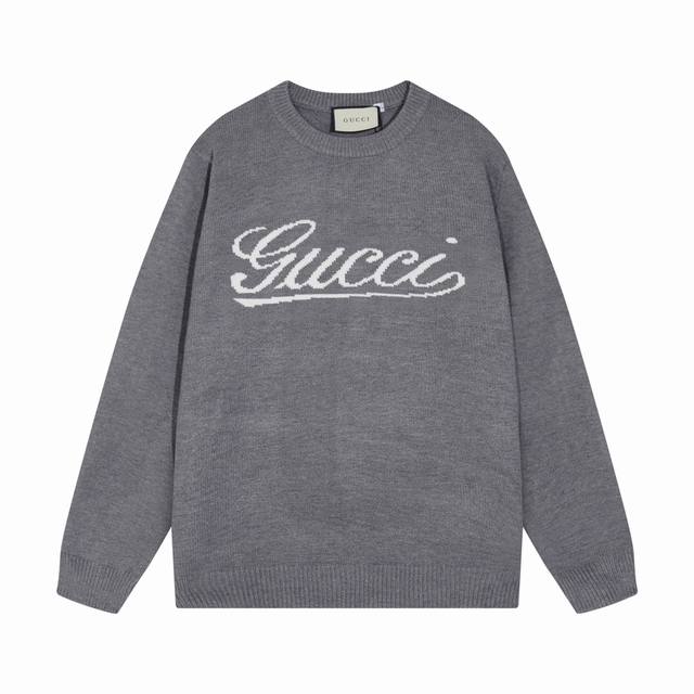gucci古家胸前白线Logo提花圆领毛衣 颜色 灰色 码数 S M L Xl Xxl