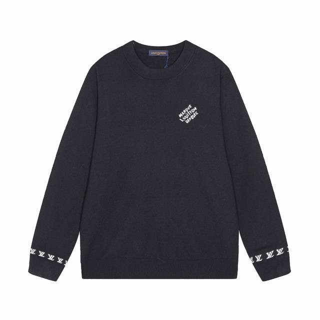 lv 驴家袖口小Logo提花针织圆领羊毛毛衣 颜色 蓝色 黑色 码数 S M L Xl Xxl