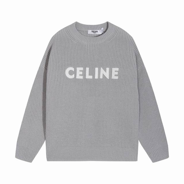 celine塞琳经典绣标字母圆领羊毛毛衣 颜色 黑色 蓝色 橄榄色 灰色 码数 S M L Xl Xxl