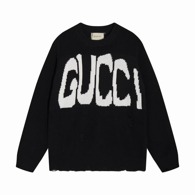 古驰 Gucci联名巴黎 Bal前后字母Logo圆领羊毛针织毛衣 颜色 黑色 蓝色 杏色 红色 灰色 码数 S M L Xl Xxl
