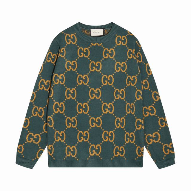 gucci古驰满身双G字母提花圆领毛衣 颜色 绿黄 码数 S M L Xl Xxl