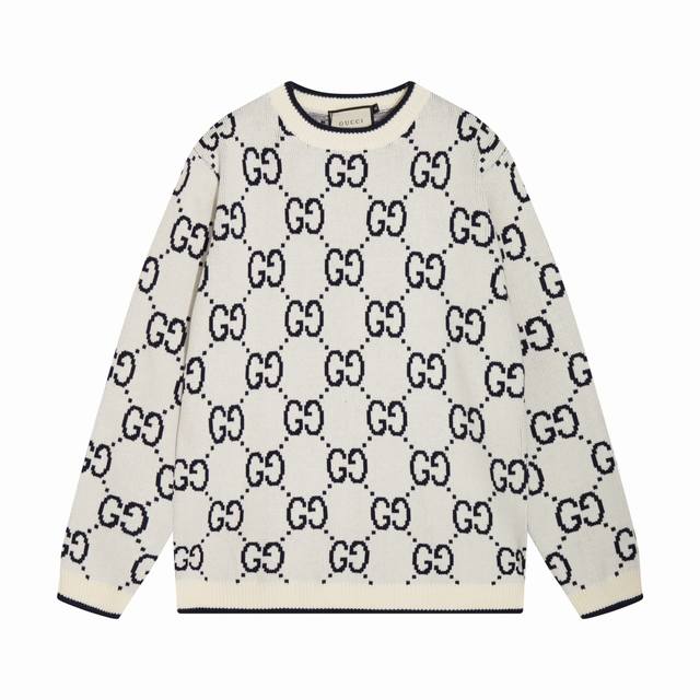 gucci古驰满身双G字母提花圆领毛衣 颜色 白色 码数 S M L Xl Xxl