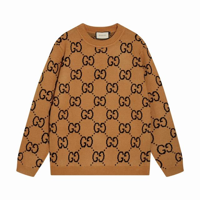 gucci古驰满身双G字母提花圆领毛衣 颜色 棕色 码数 S M L Xl Xxl