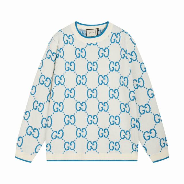 gucci古驰满身双G字母提花圆领毛衣 颜色 白蓝 码数 S M L Xl Xxl