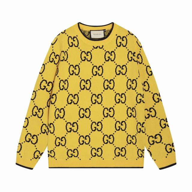 gucci古驰满身双G字母提花圆领毛衣 颜色 黄色 码数 S M L Xl Xxl