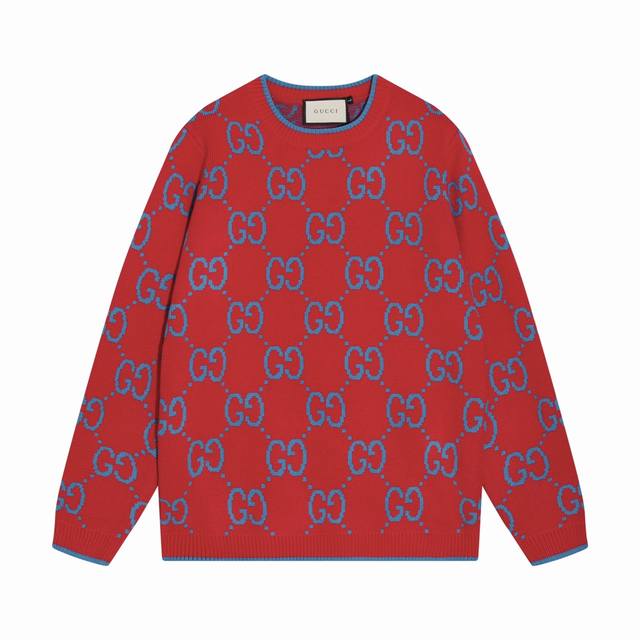 gucci古驰满身双G字母提花圆领毛衣 颜色 红色 码数 S M L Xl Xxl