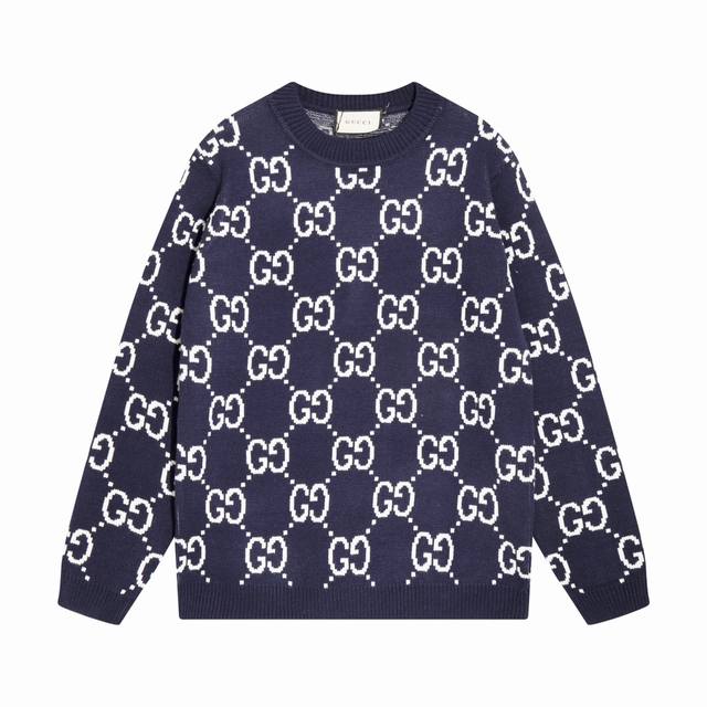 gucci古驰满身双G字母提花圆领毛衣 颜色 深蓝 码数 S M L Xl Xxl