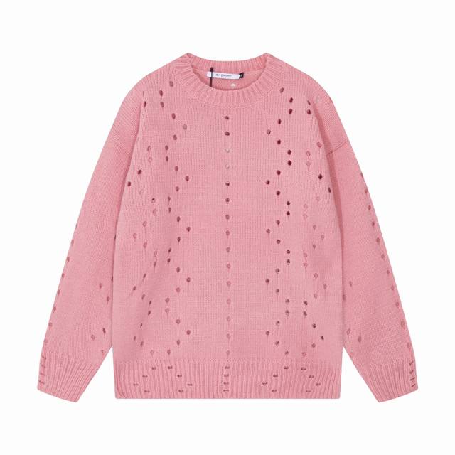 纪梵希 Givenchy 粉色破洞工艺圆领羊毛针织毛衣 颜色 粉色 码数 S M L Xl Xxl