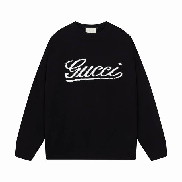 gucci古家胸前白线Logo提花圆领毛衣 颜色 灰色 黑色 码数 S M L Xl Xxl