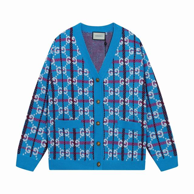 gucci古驰 经典格子双G开衫羊毛毛衣 颜色 蓝色 码数 S M L Xl Xxl