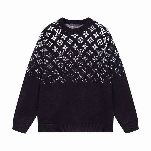 lv路易经典Logo渐变提花羊毛针织毛衣 颜色 黑色 灰色 码数 S M L Xl Xxl