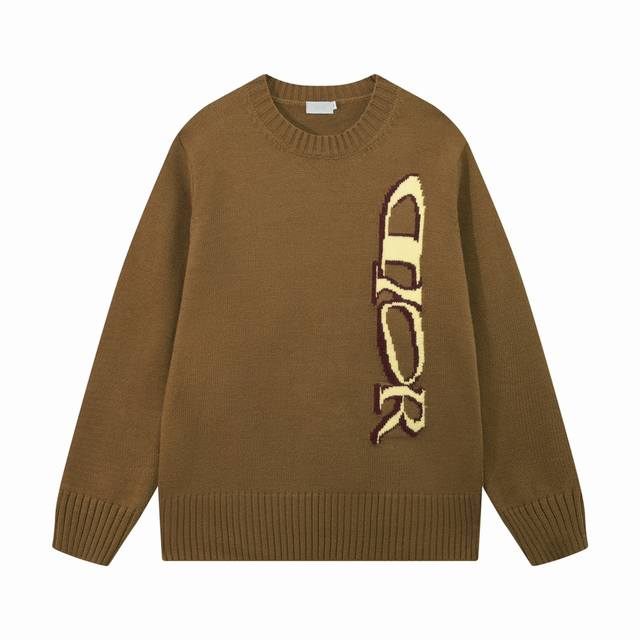 dior 迪奥 竖列字母Logo 针织圆领提花羊毛针织毛衣 颜色 粉色 棕色 码数 S M L Xl Xxl