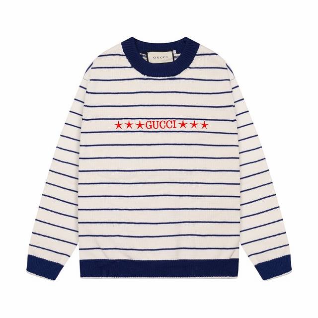 古驰Gucci经典条纹提花圆领毛衣 颜色 杏色 码数 S M L Xl Xxl