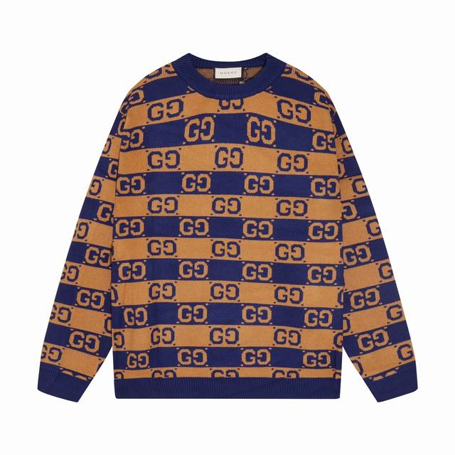 gucci 古驰蓝棕条纹双G提花圆领毛衣 颜色 棕色 码数 S M L Xl Xxl