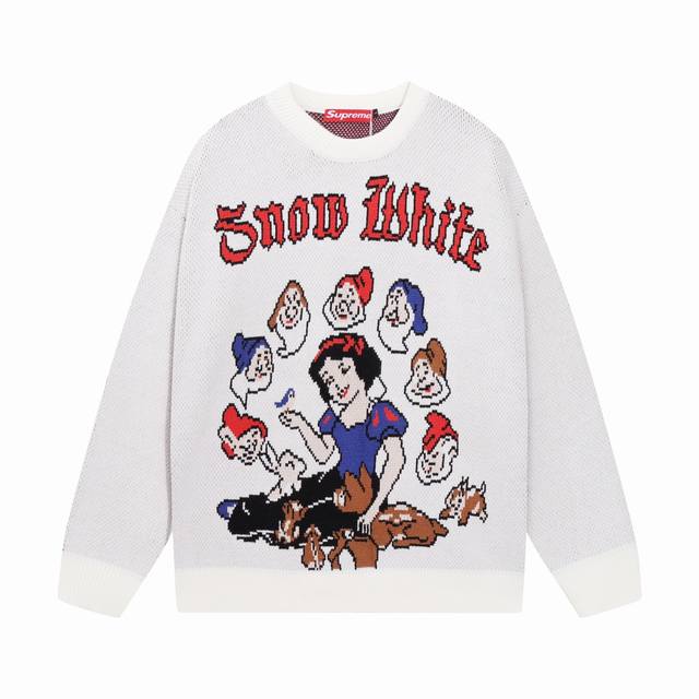 supreme白雪公主和七个小矮人提花圆领毛衣 颜色 黑色 白色 码数 S M L Xl Xxl