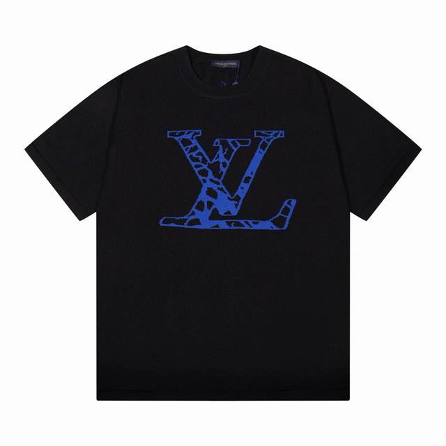 lv驴家蓝色大Logo圆领提花针织T恤短袖 颜色 白色 黑色 码数 M L Xl Xxl