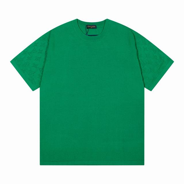 lv驴家暗纹Logo圆领针织T恤短袖 颜色 蓝色 绿色 码数 M L Xl Xxl