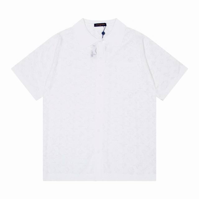 lv 驴家老花Logo暗纹镂空提花polo开衫针织T恤 颜色 白色 橙色 码数 M L Xl Xxl
