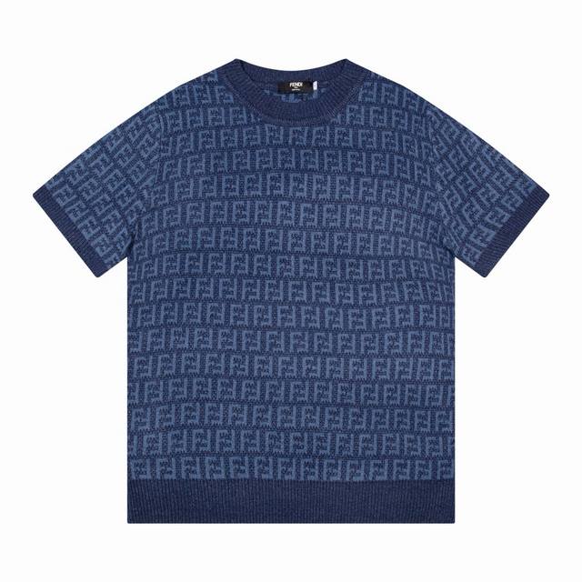 fendi芬迪双Flogo 毛巾针织圆领短袖T恤 颜色 蓝色 码数 M L Xl Xxl