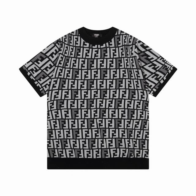 fendi芬迪满身双Flogo提花圆领针织T恤 颜色 黑 白 灰 紫 码数 M L Xl Xxl