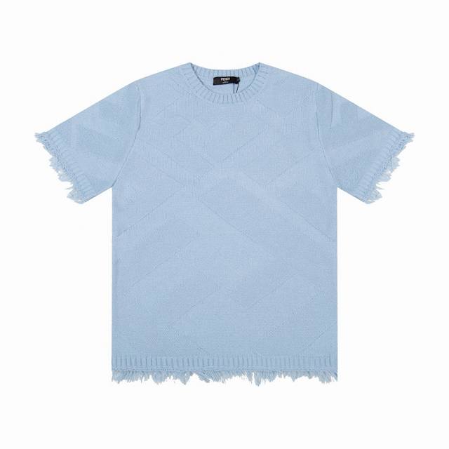 fendi芬迪毛边工艺针织T恤短袖 颜色 蓝色 卡其 码数 M L Xl Xxl
