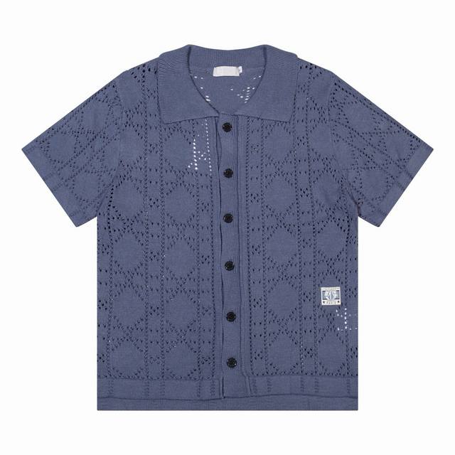 dior 迪奥24Ss新款镂空嵌花开衫polo领针织T恤 颜色 蓝色 杏色 码数 M L Xl Xxl