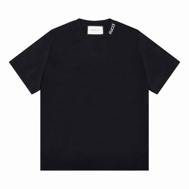 gucci古驰净版领口Logo提花圆领针织T恤 颜色 黑色 码数 M L Xl Xxl