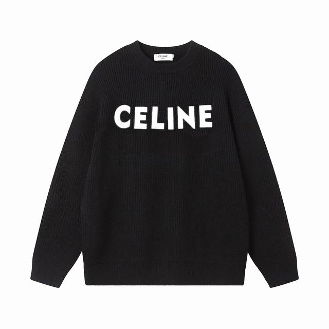 celine塞琳经典绣标字母圆领羊毛毛衣 颜色 黑色 蓝色 橄榄色 码数 S M L Xl Xxl