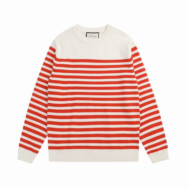 gucci古驰字母暗纹提花条纹圆领毛衣 颜色 蓝 杏 码数 S M L Xl Xxl