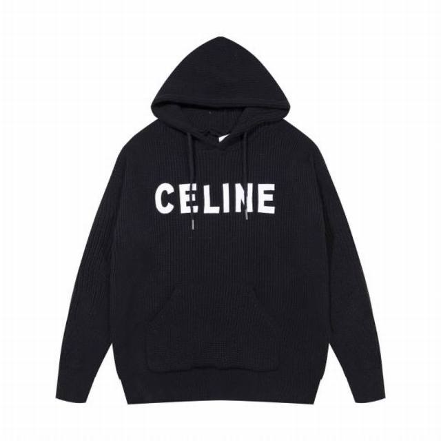 赛琳 Celine简约胸前贴布Logo口袋连帽羊毛衣 颜色 黑 黄 码数 S M L Xl Xxl