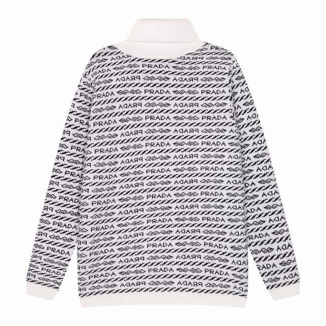 普拉达 prada高领满身印花羊毛衫毛衣 颜色 蓝色 白色 码数 S M L Xl Xxl