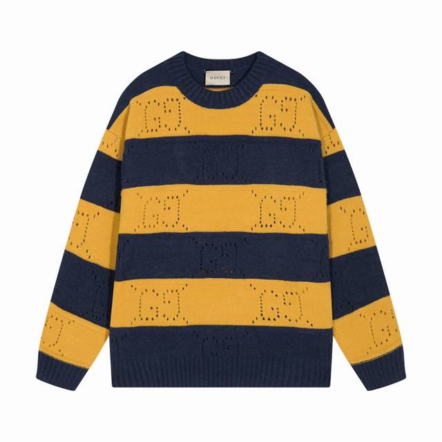 gucci古驰橙黑相间条纹羊毛针织圆领毛衣 颜色 橙黑 码数 S M L Xl Xxl