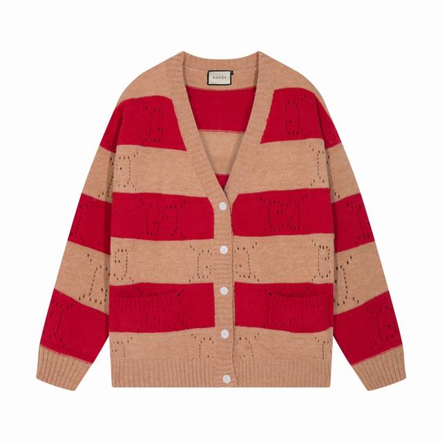 gucci古驰红棕相间条纹羊毛开衫毛衣外套 颜色 红棕 码数 S M L Xl Xxl
